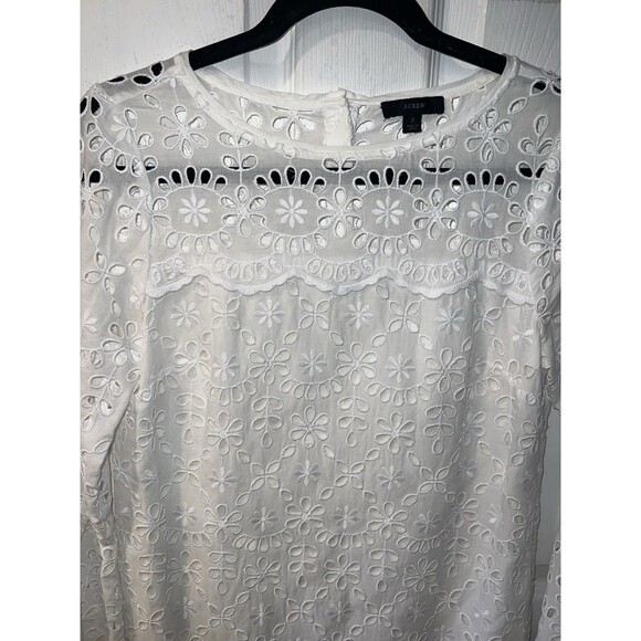 J Crew Dress Womens Sz 2 White Bell Sleeve Eyelet Embroidered Sheath Feminine - Picture 2 of 10